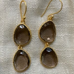 NEW Smokey Quartz 925 Silver w/Gold Plating Earrings